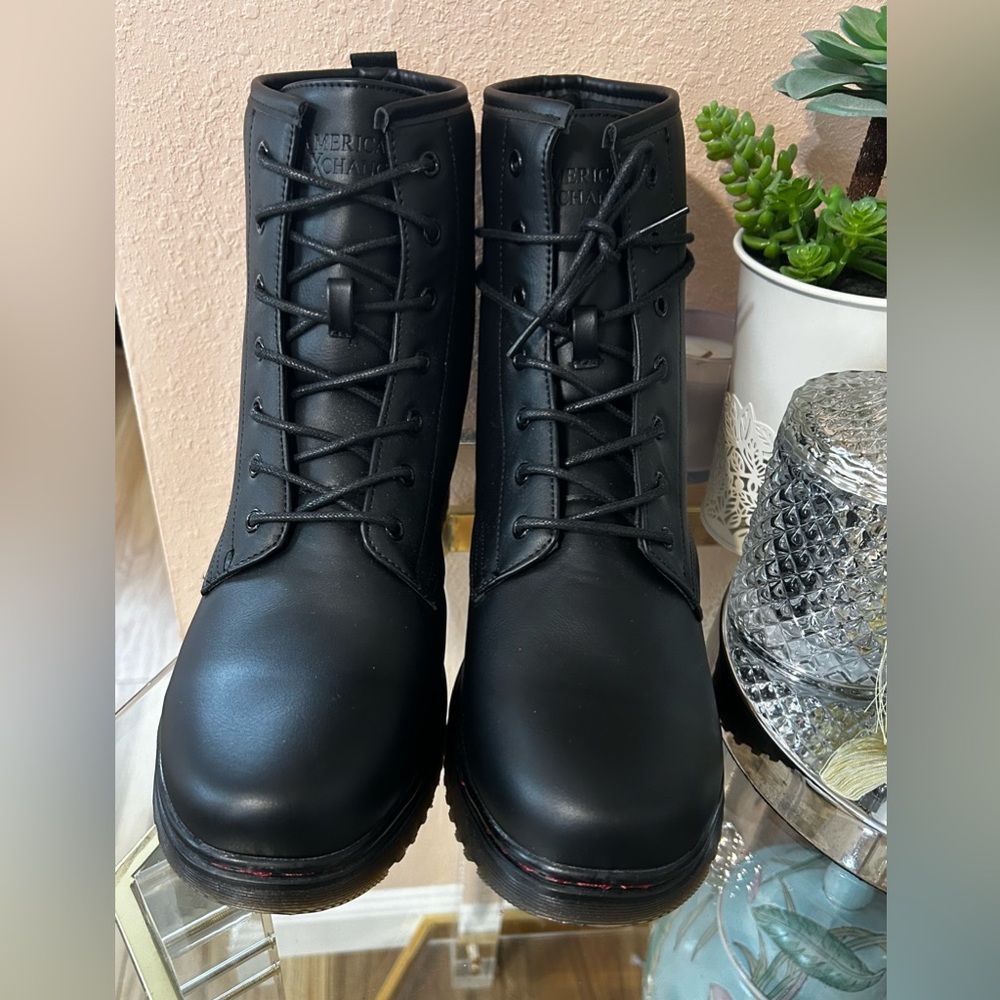 New American Exchange Black Faux Leather Combat Boots Size 9